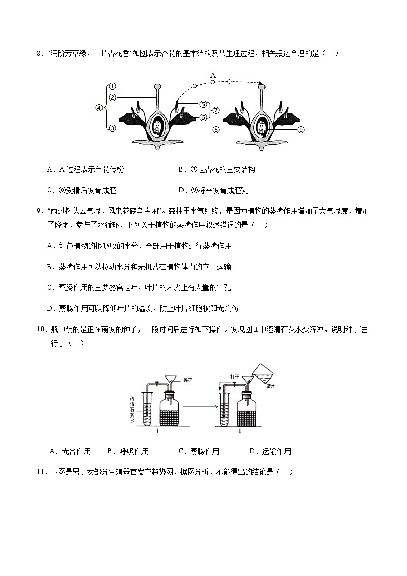 2024年中考生物（泰州）第一次模拟考试（含答案）第3页
