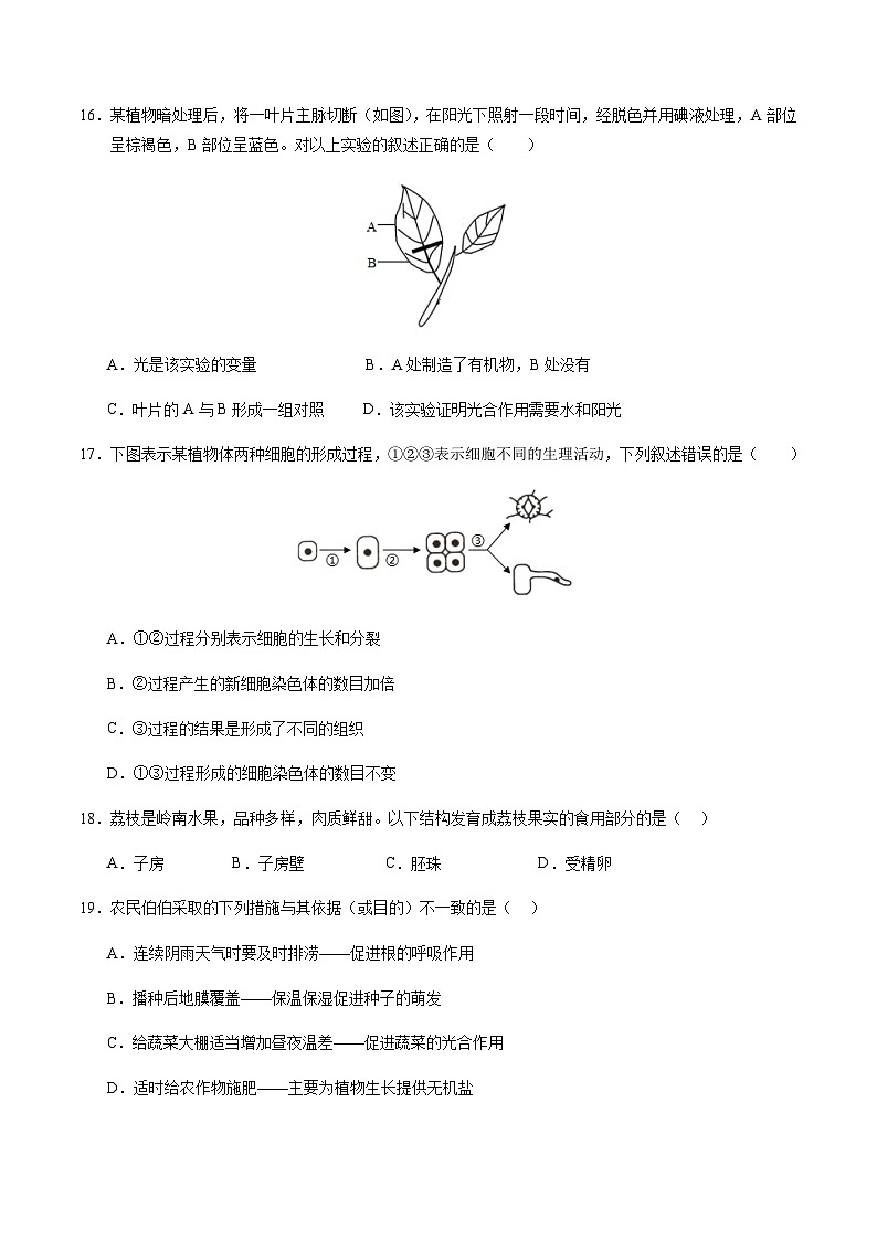 2024年中考生物（无锡）第一次模拟考试（含答案）第3页