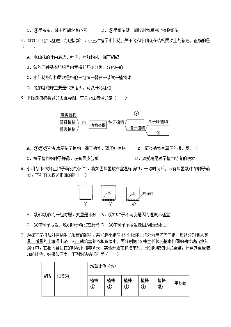2024年中考生物（云南）第一次模拟考试（含答案）第2页