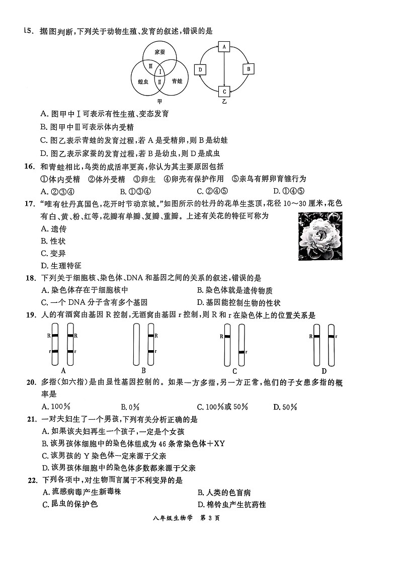【8生（BS）期末】宿州市灵璧县2024 - 2025学年八年级上学期生物期末试卷第3页