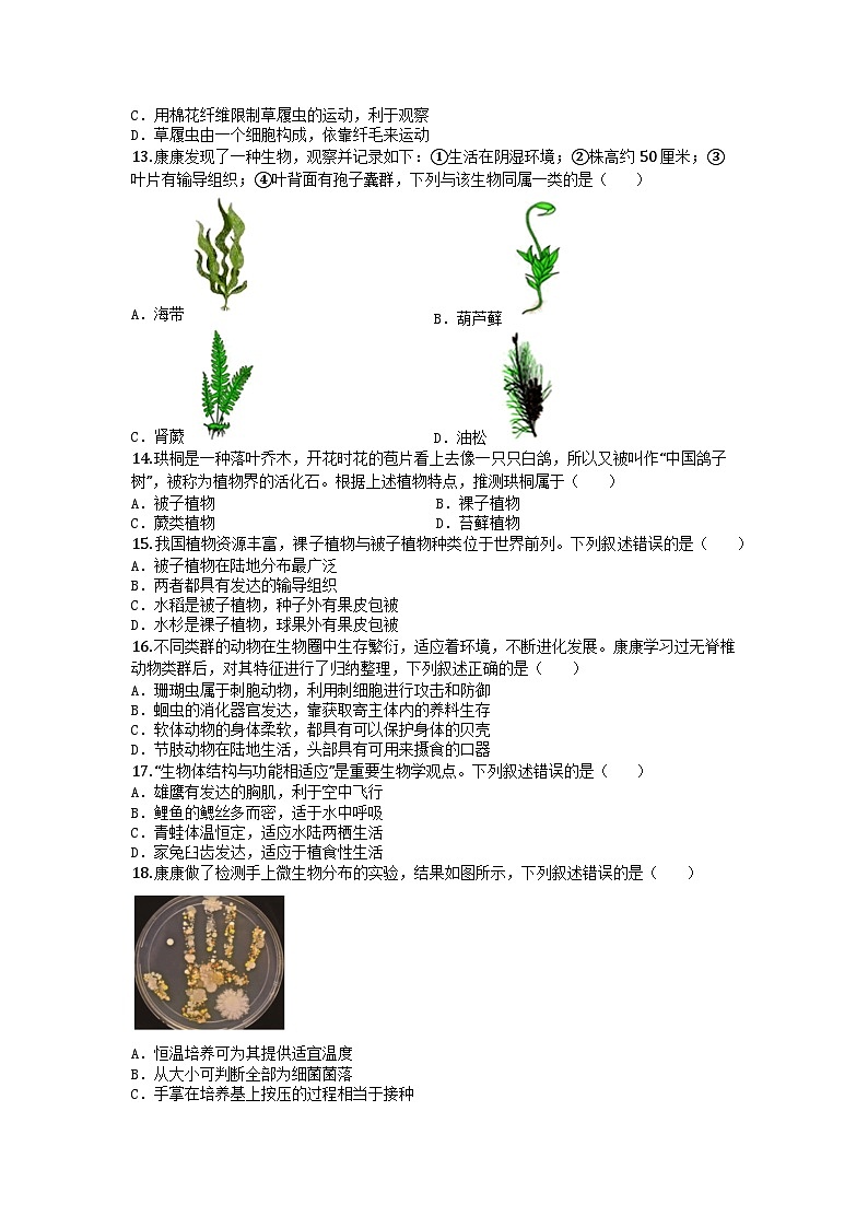 河南省郑州市高新区2024-2025学年七年级上学期期末生物试题第3页