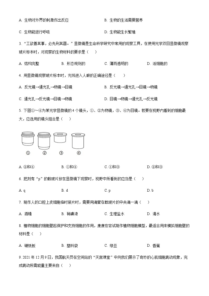 广东省广州市白云区2024-2025学年七年级上学期期末生物试题（含答案）第2页