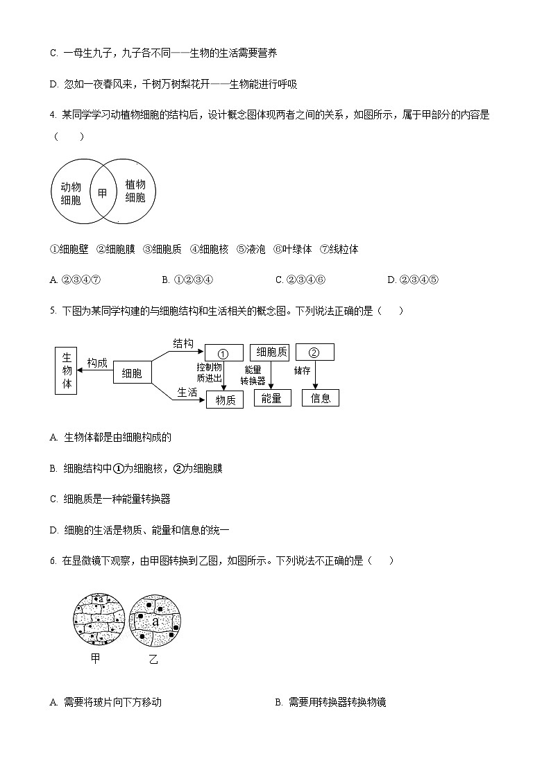 广东省广州市花都区2024-2025学年七年级上学期期末生物试题（含答案）第2页