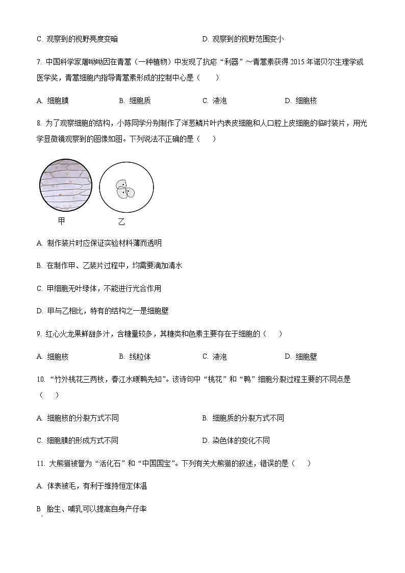 广东省广州市花都区2024-2025学年七年级上学期期末生物试题（含答案）第3页