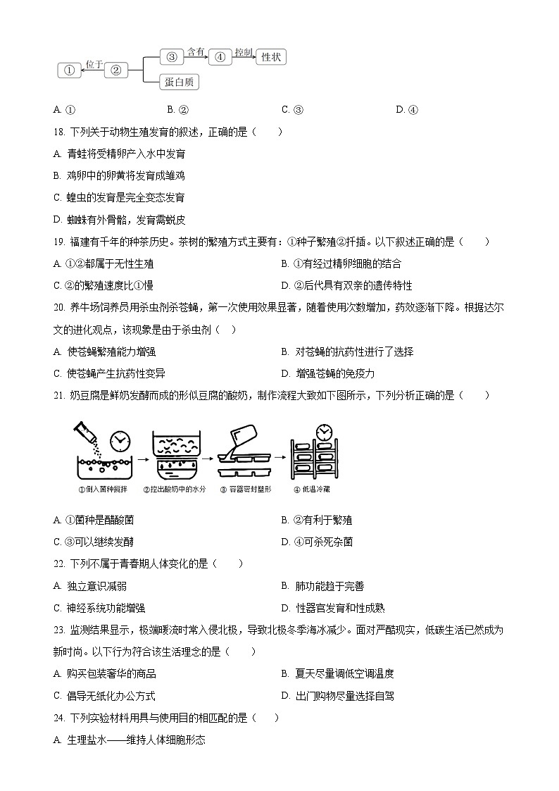 2024年福建省三明市三元区中考一模生物试题（原卷版）-A4第3页