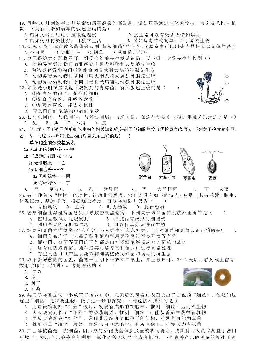 山东省德州市齐河县三校联考2025-2026学年七年级上学期第二次阶段性总结生物试题（月考）第3页
