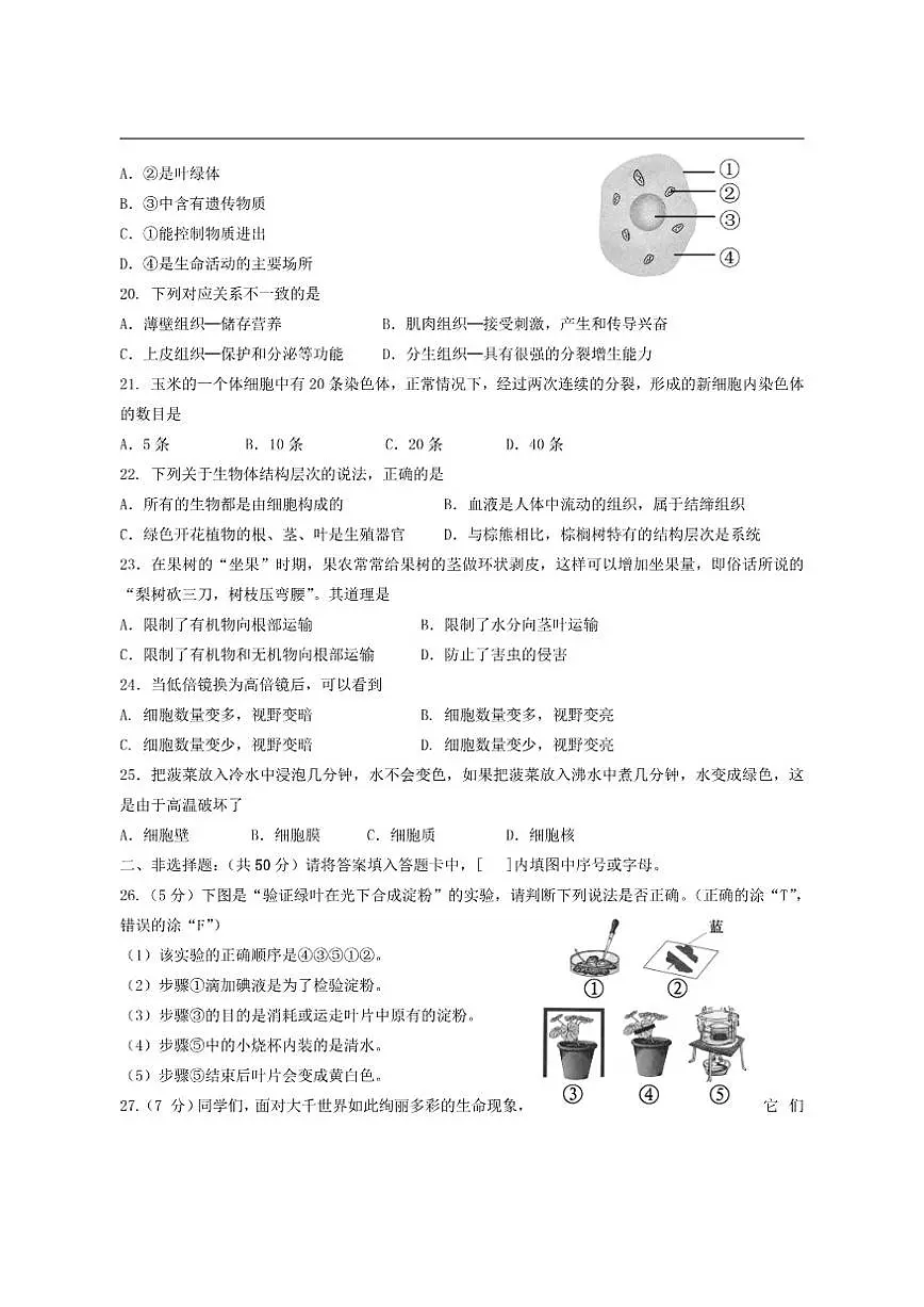 2025-2026学年福建省南平市延平区水东学校等七年级上学期第三次月考生物试卷（有答案）第3页