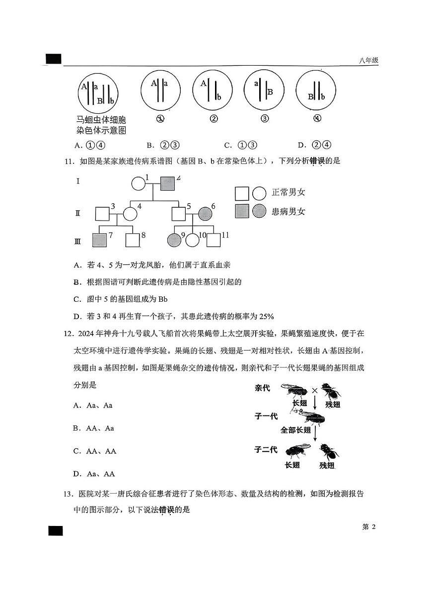 2025-2026学年河北省石家庄市外国语学校八年级上学期第二阶段测试生物试卷（有答案）第3页