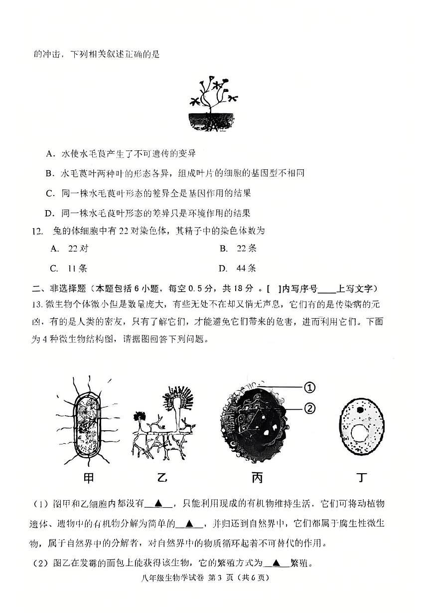 辽宁省抚顺市顺城区2025-2026学年八年级上学期期末生物试卷第3页