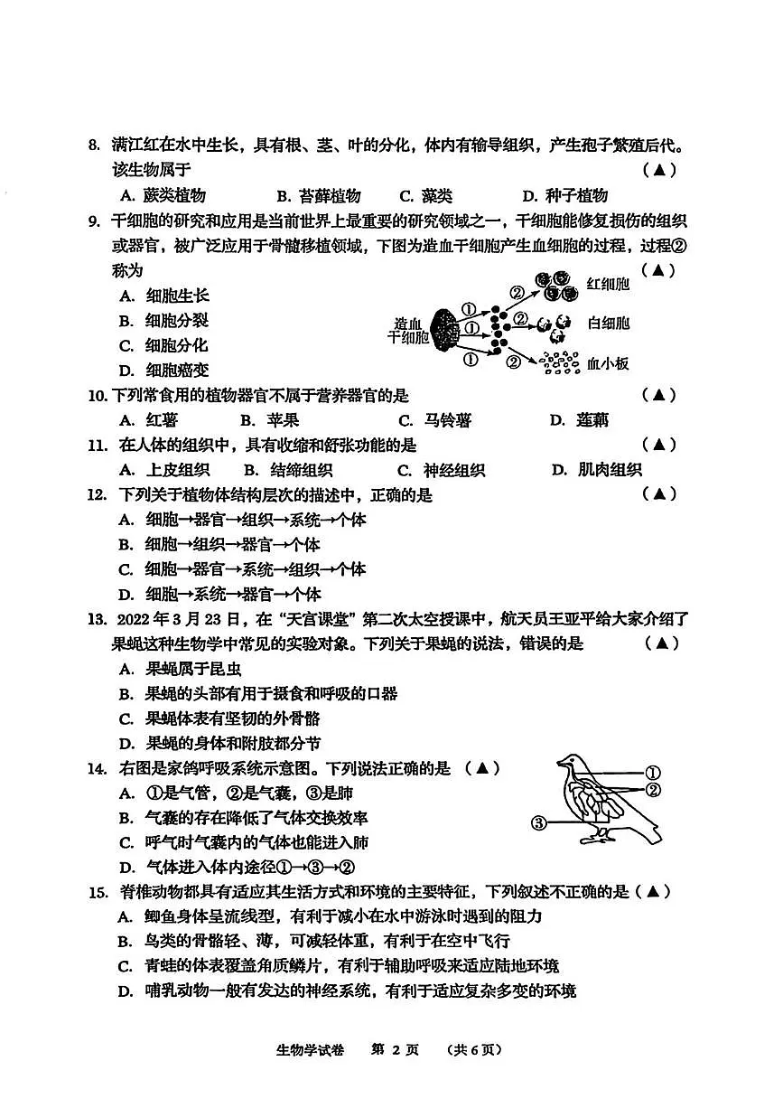 辽宁省锦州市2025-2026学年七年级上学期期末考试生物试卷第2页
