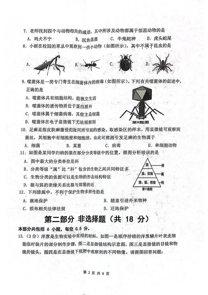 辽宁省沈阳市铁西区2025-2026学年七年级上学期期末生物试卷第2页