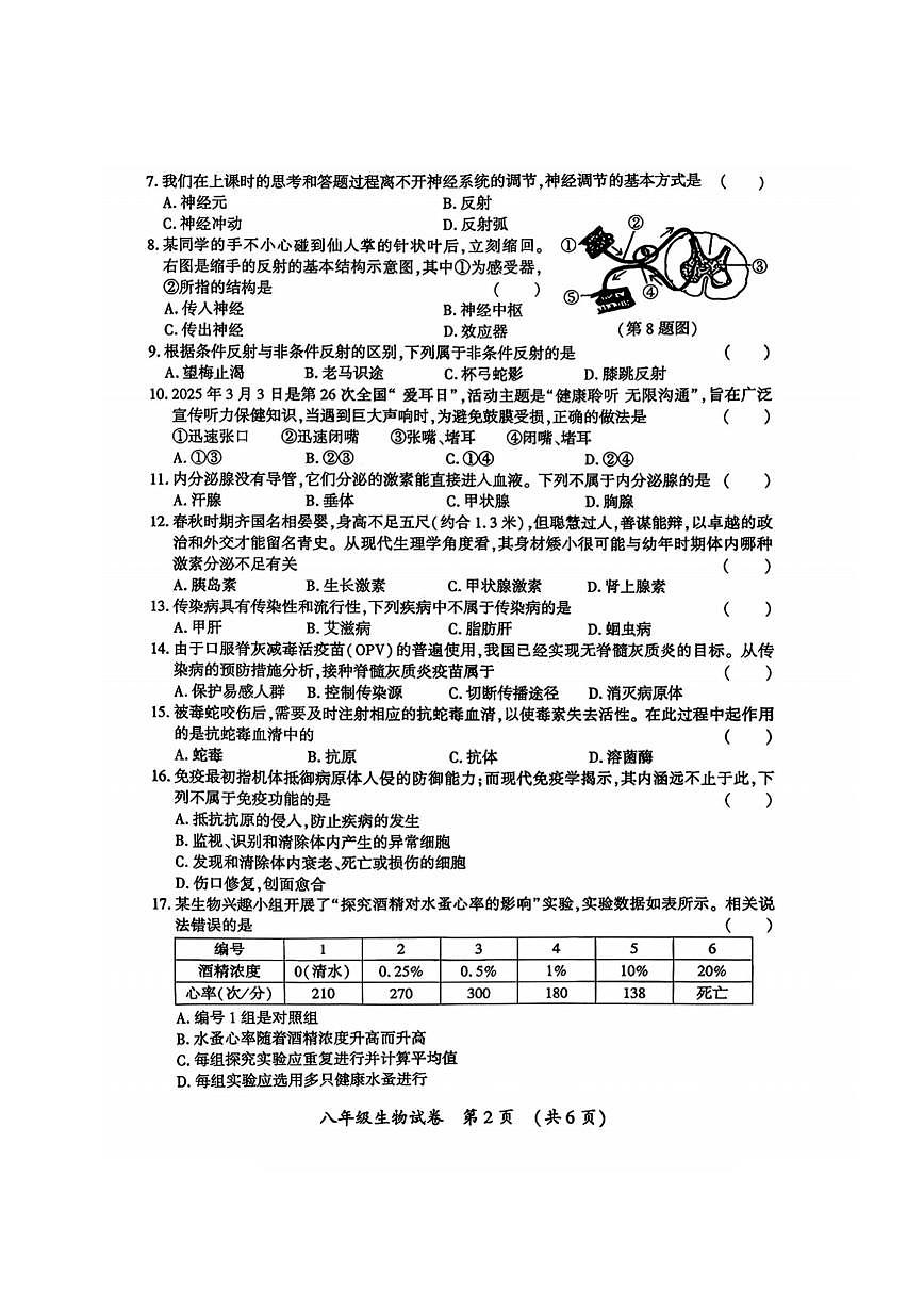 2026年哈尔滨市香坊区八年级（上）生物期末试卷及答案第2页