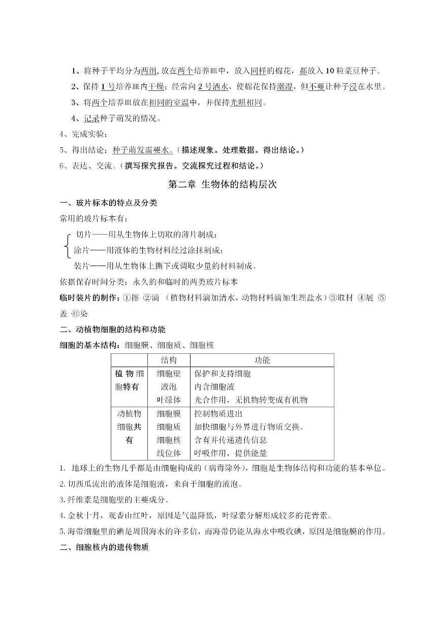 2024版冀少版初中生物七年级上册期末知识梳理第3页
