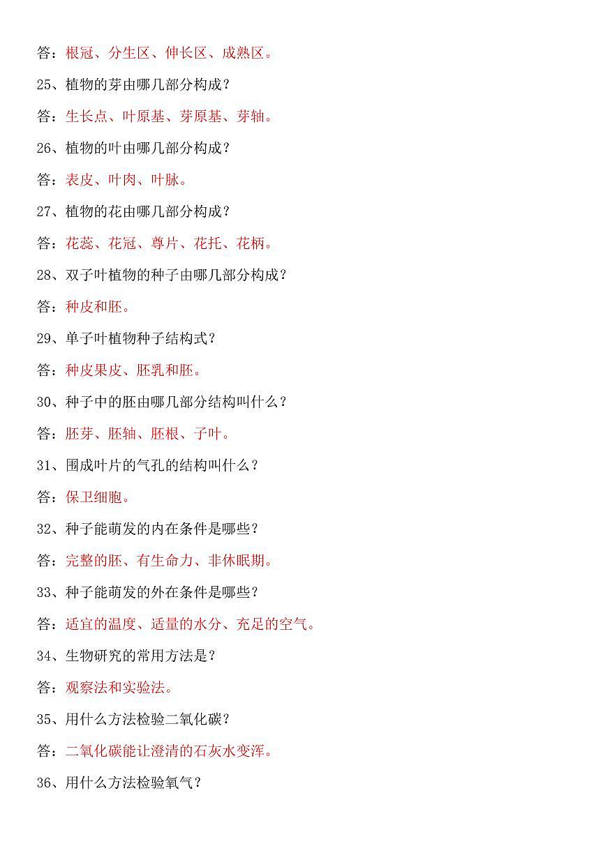 2024版人教版七年级上册期末生物常考123题简答题汇总专项练习含答案第3页