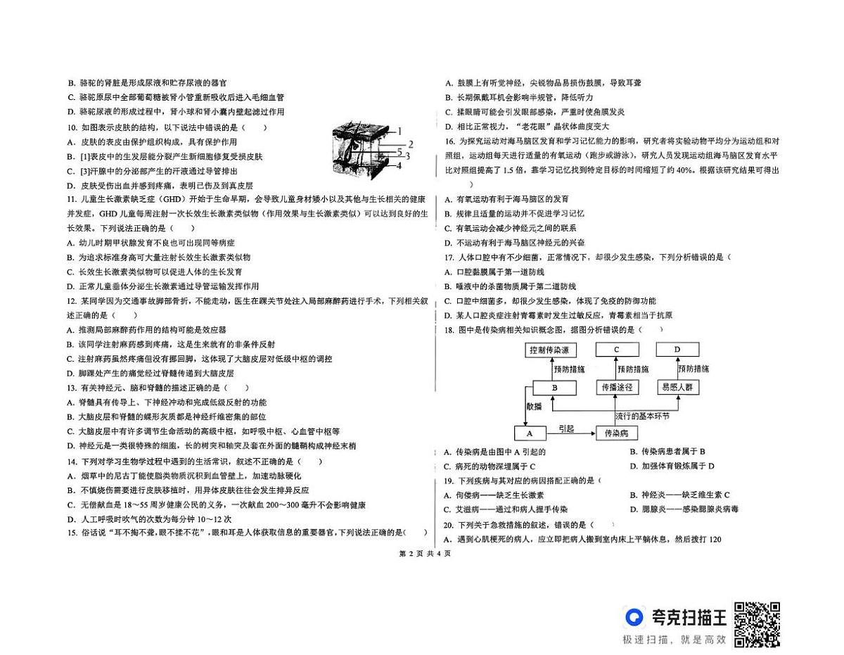 山东省滨州市无棣县第二初级中学、博鳌中学2025-2026学年八年级上学期1月联考生物试题（月考）第2页