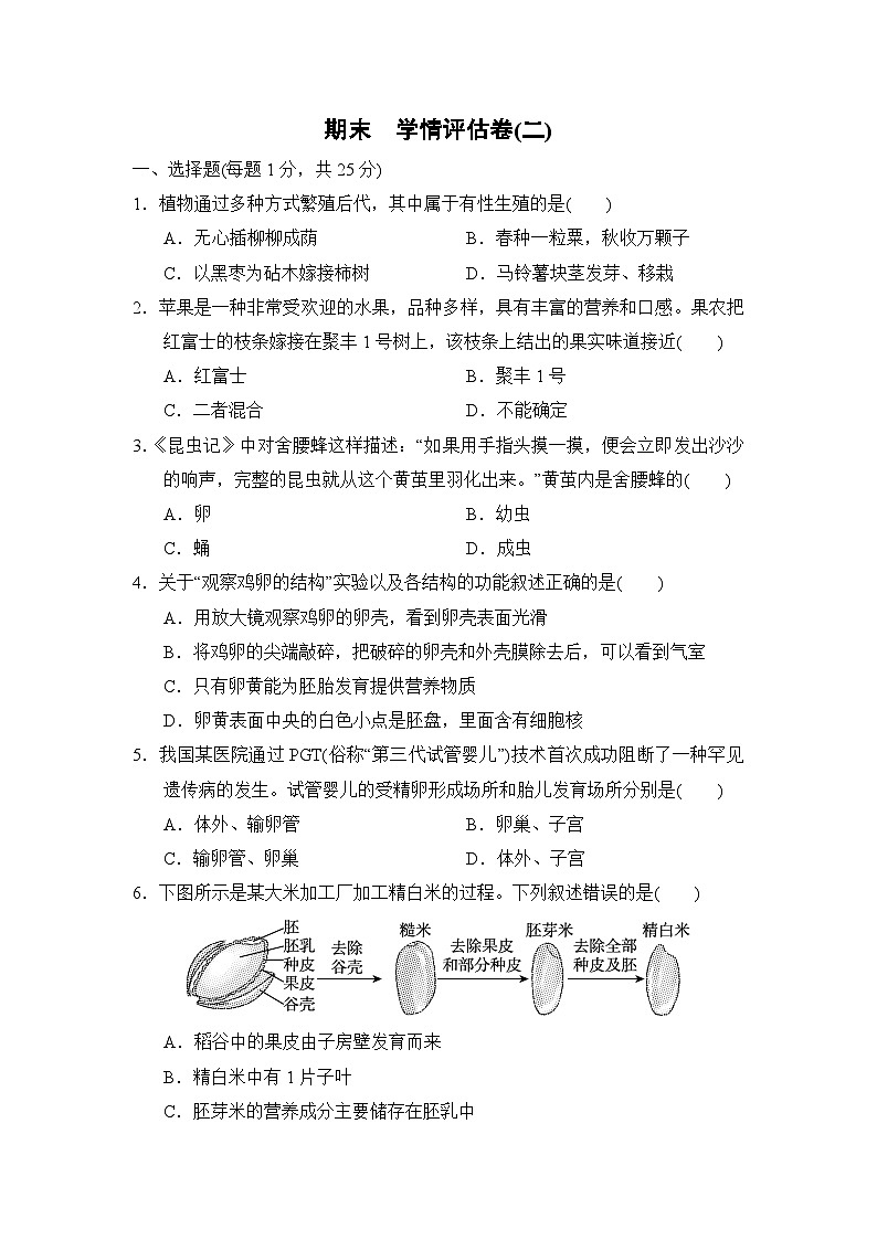 期末学情评估卷(二)（含答案）-冀少版八年级生物下册第1页