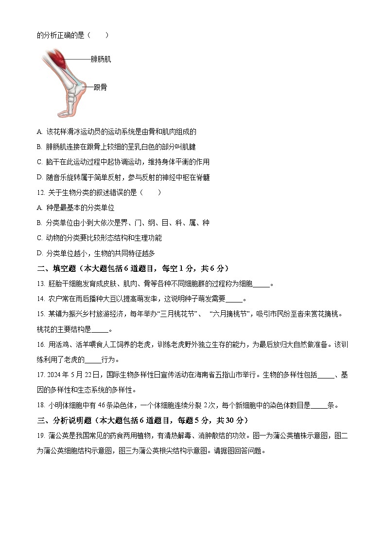 2025年甘肃省定西市安定区城区联考中考一模生物试题（原卷版）-A4第3页