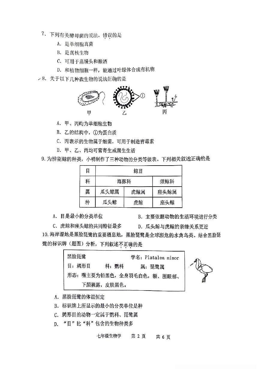辽宁省沈阳市第43中学2025-2026学年第一学期七年级生物期末试卷（无答案）第2页