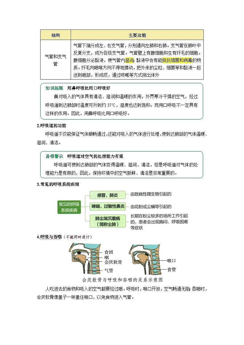 专题12 人体的呼吸（word） 2025-2026学年初中生物人教版2024一轮复习讲义（原卷版）第2页