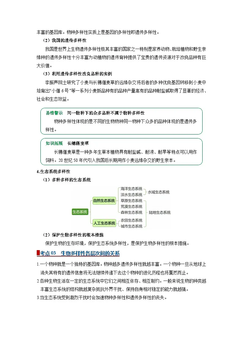 专题20 生物多样性及其保护（word）2026年中考生物人教版中考一轮复习讲义知识清单+习题（原卷版）第2页