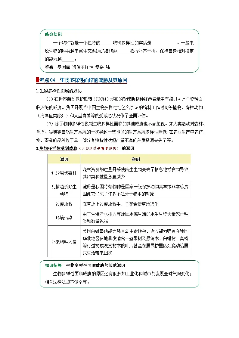 专题20 生物多样性及其保护（word）2026年中考生物人教版中考一轮复习讲义知识清单+习题（解析版）第3页