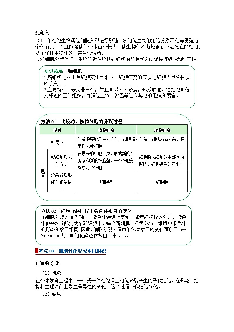 专题03  从细胞到生物体（word） 2025-2026学年初中生物人教版2024一轮复习讲义知识清单+习题（原卷版）第3页