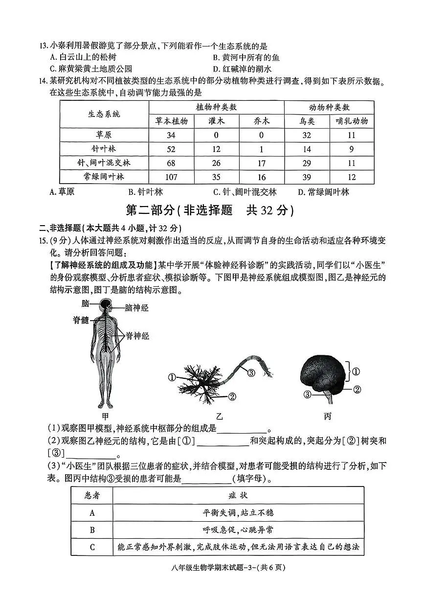 陕西省榆林市高新区2025-2026学年八年级上学期1月期末生物试卷第3页