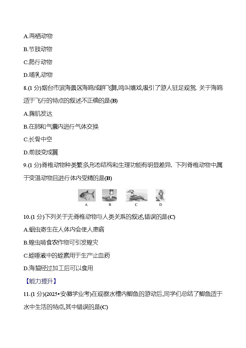 2026年中考生物第一轮复习专题动物的类群练习含答案第3页