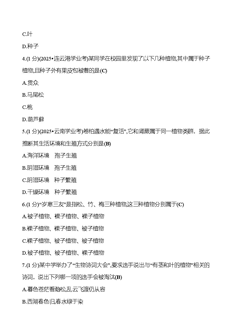 2026年中考生物第一轮复习专题藻类与植物的类群练习含答案第2页