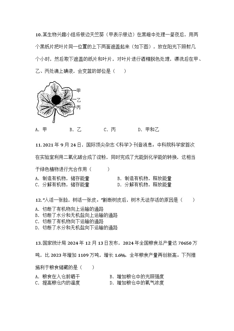 河南省鹤壁市2024-2025学年七年级下学期期中生物试题第3页