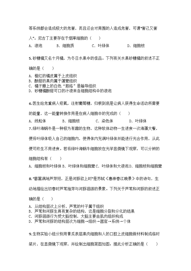 河南省开封市兰考县2024-2025学年七年级上学期期末生物试题第2页