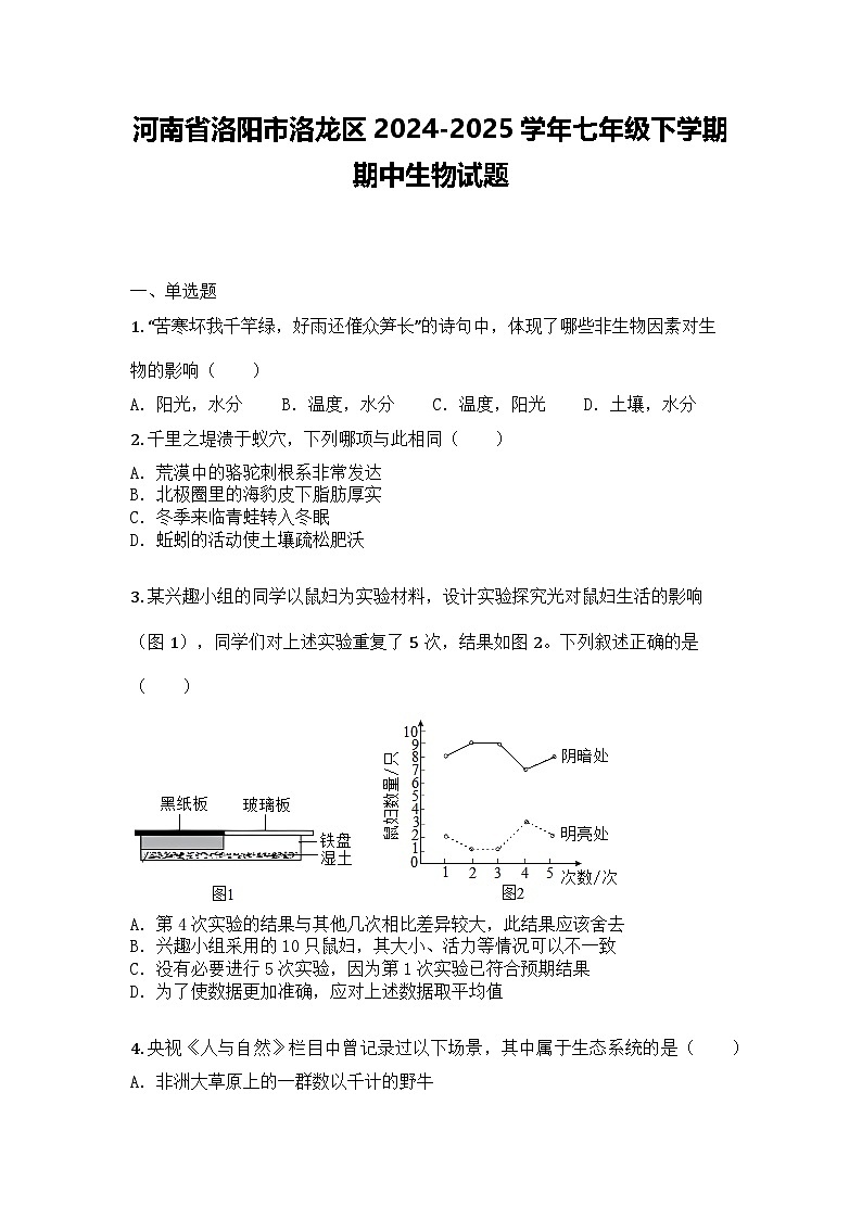 河南省洛阳市洛龙区2024-2025学年七年级下学期期中生物试题第1页