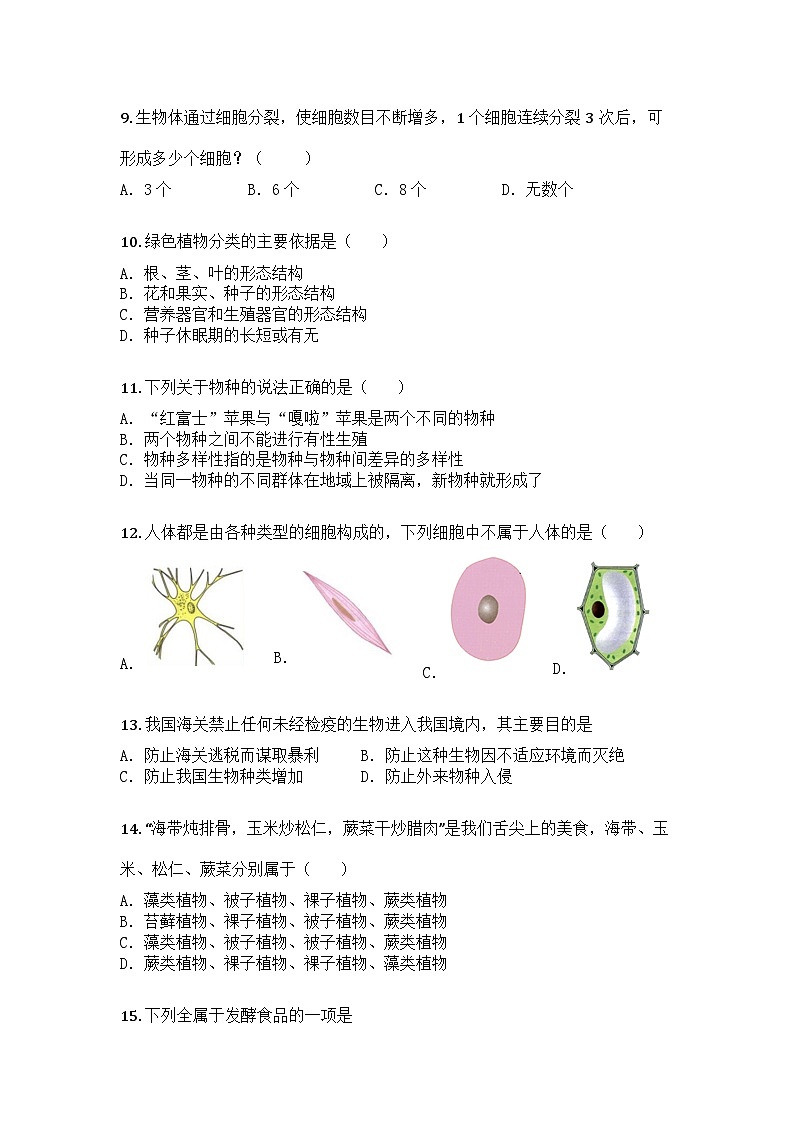河南省洛阳市新安县2024-2025学年七年级上学期期末生物试题第2页