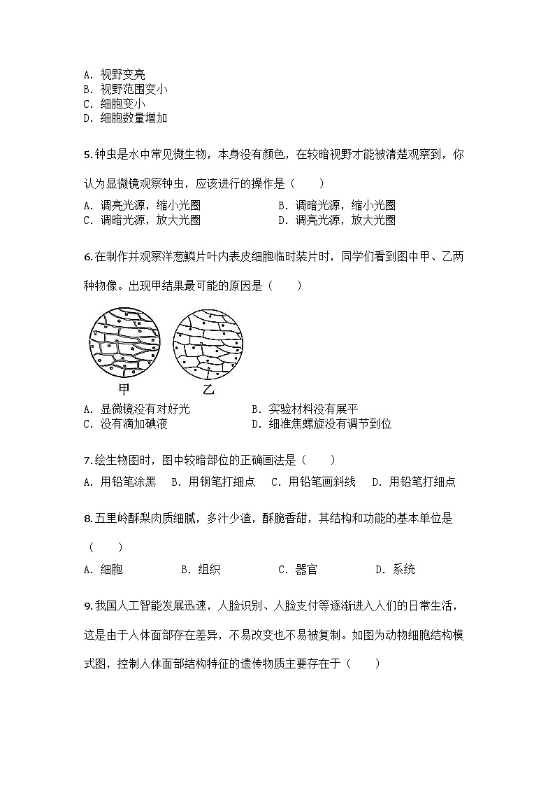 河南省平顶山市鲁山县2024-2025学年七年级上学期期中生物学试题第2页