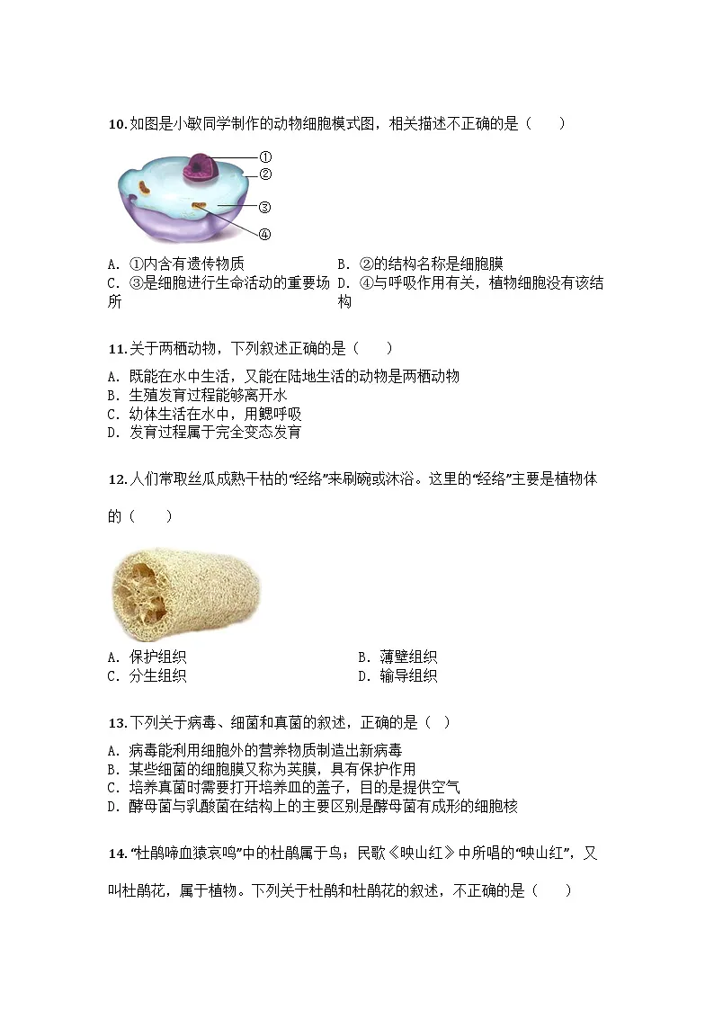 河南省平顶山市新华区第四十四中学2025-2026学年七年级上学期12月月考生物试题第3页