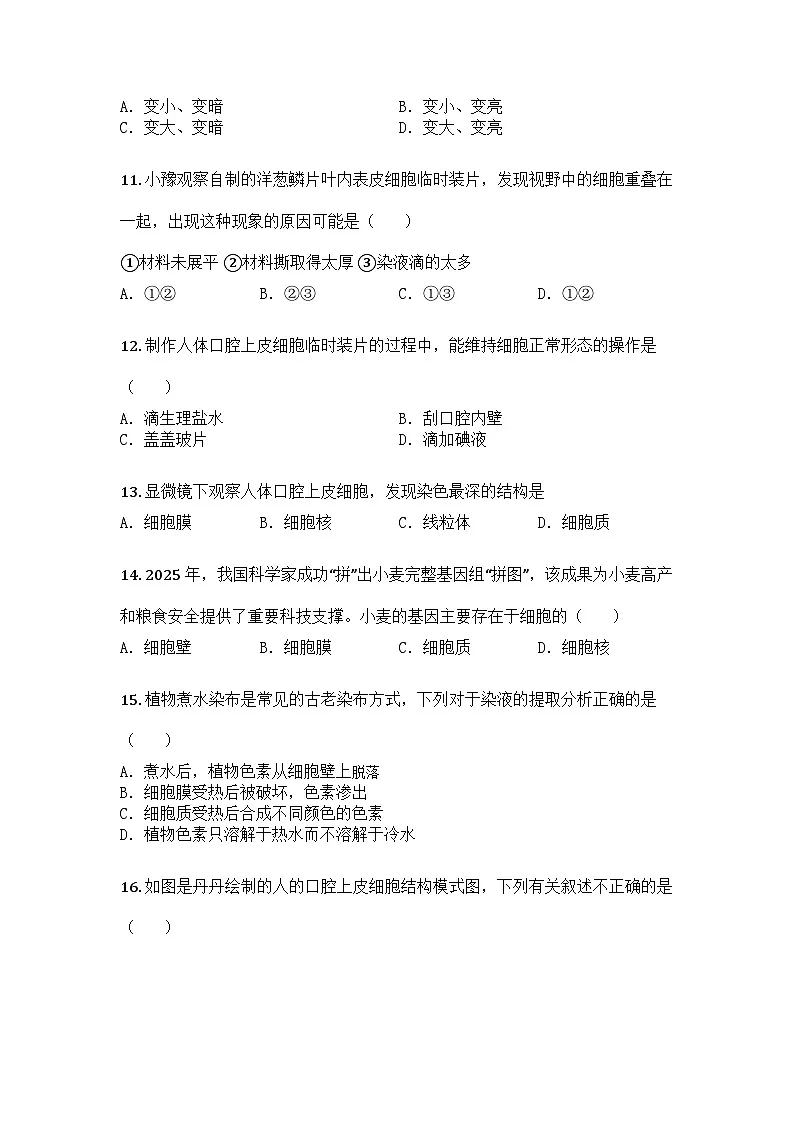 河南省新乡市封丘县城关镇中心学校2025-2026学年七年级上学期第一次月考生物试题第3页