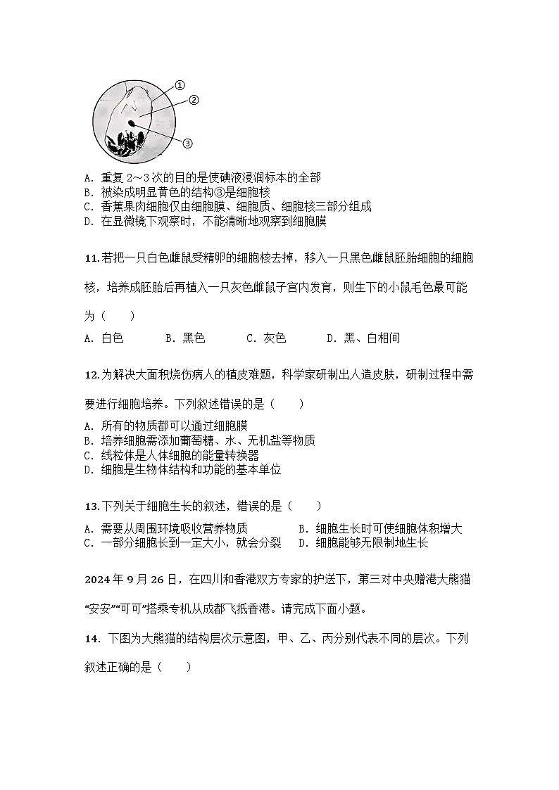 河南省商丘市睢县2025-2026学年七年级上学期期中生物学试题第3页
