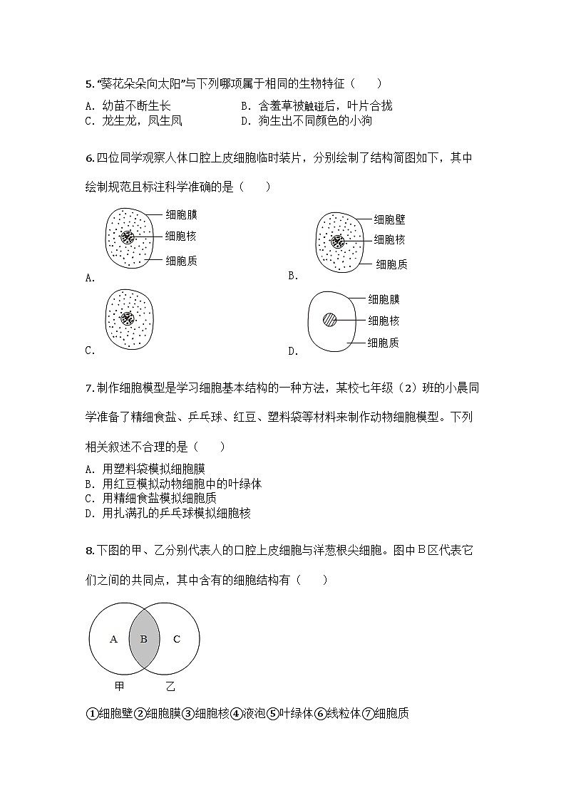 河南省信阳市罗山县彭新镇一中2025-2026学年七年级上学期期中生物学试题第2页