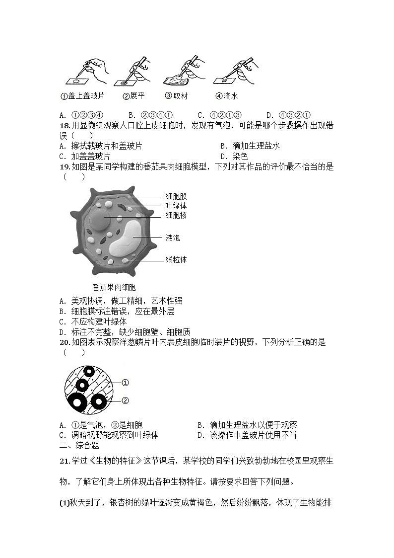 河南省信阳市浉河区董家河镇中心学校2025-2026学年七年级上学期9月月考生物试题第3页