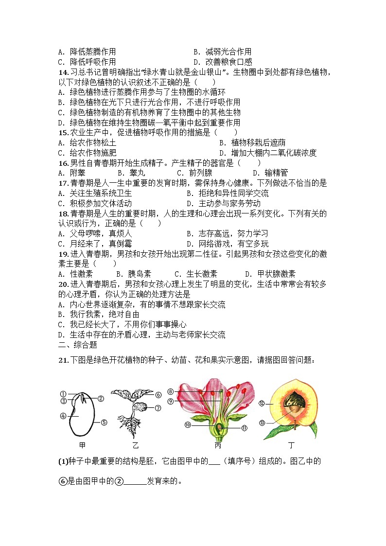 河南省周口市郸城县2024-2025学年七年级下学期期中生物试题第2页