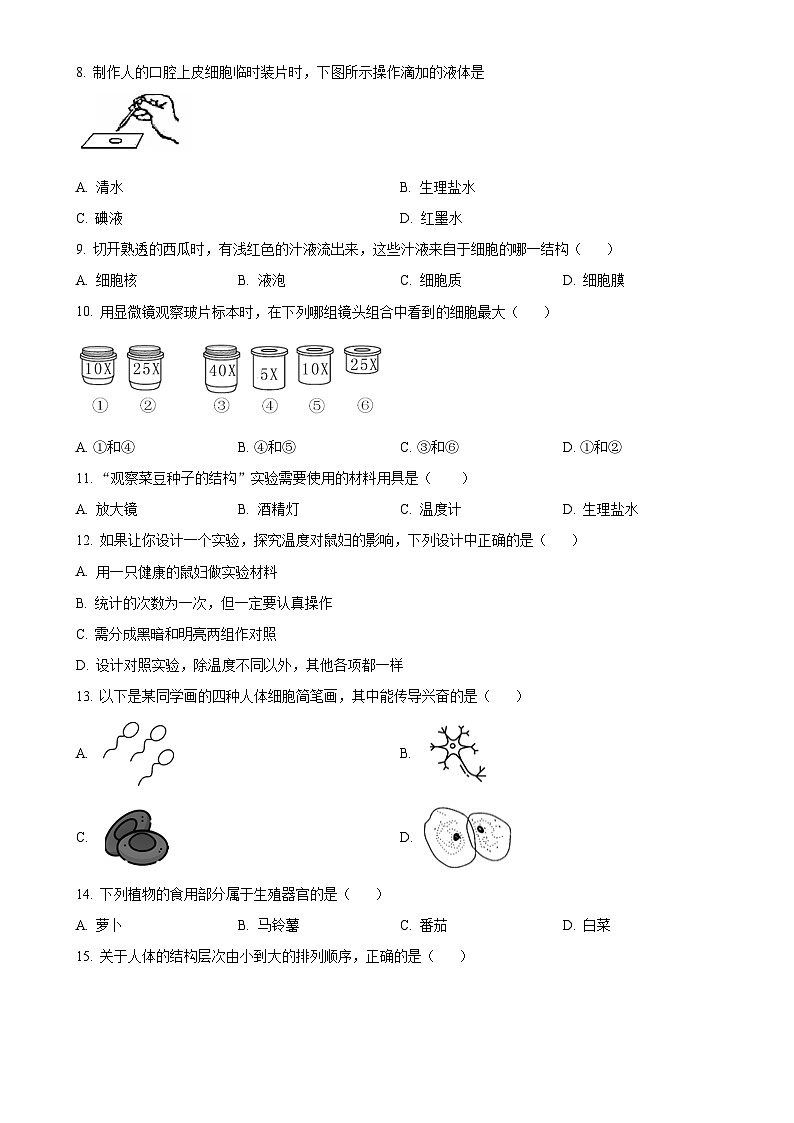 福建省莆田市涵江区第二片区七年级上学期期中生物学试题（原卷版）-A4第2页