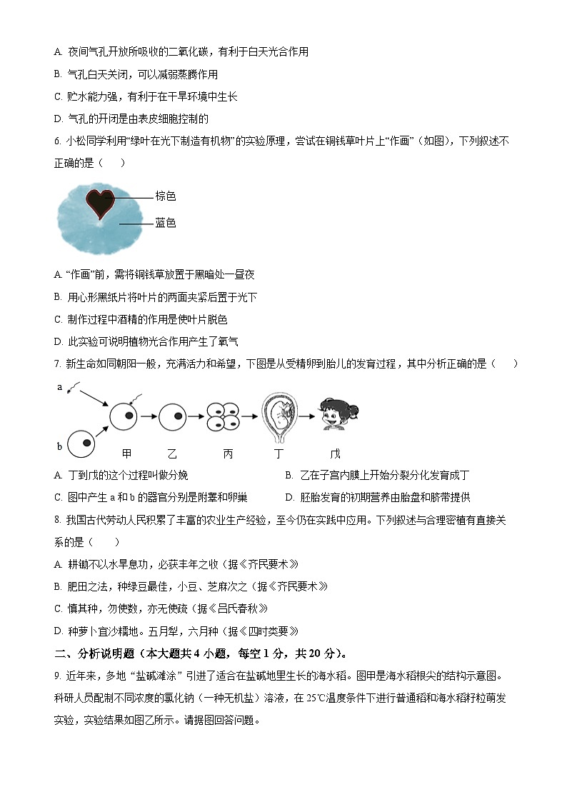 甘肃省平凉市2024-2025学年七年级下学期期中生物试题-A4第2页