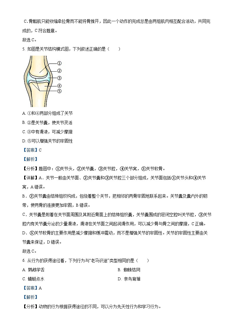 福建省泉州市晋江市八年级上学期期末生物试题（解析版）-A4第3页
