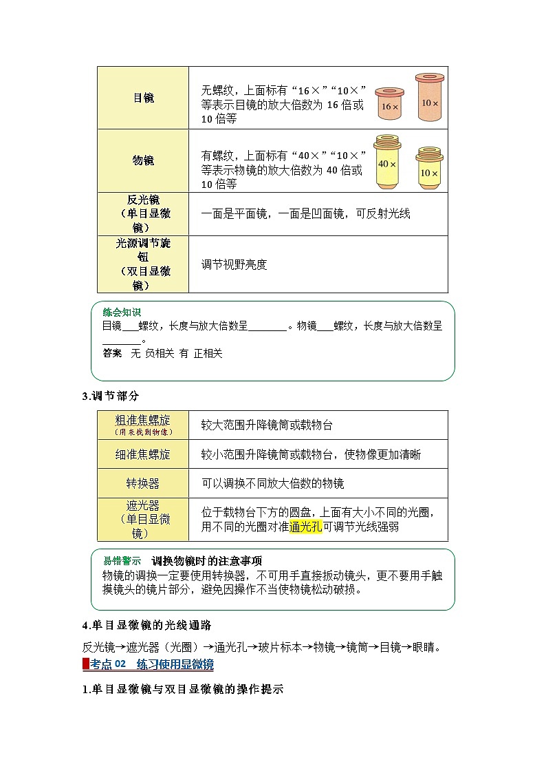 专题02 认识细胞（word） 2025-2026学年初中生物人教版2024一轮复习讲义知识清单+习题（原卷版）第2页