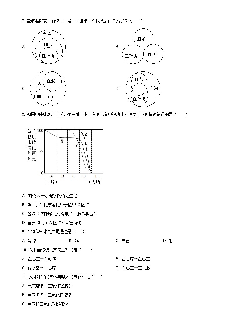 福建省南平市建瓯市七年级下学期期中生物试题（原卷版）-A4第2页