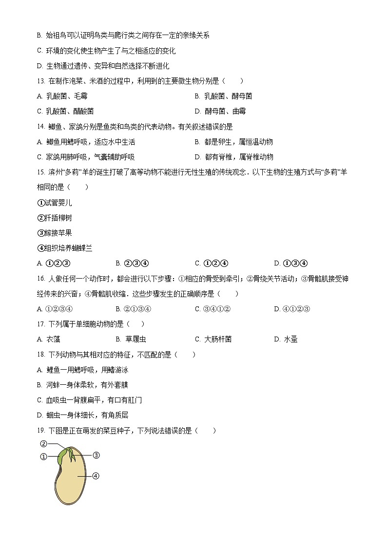 福建省福州市第六中学八年级下学期3月月考生物试题（原卷版）-A4第3页