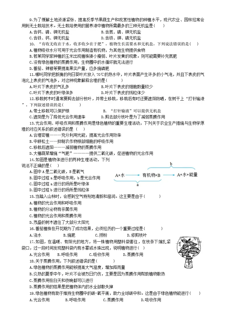 福建省泉州市永春县第五中学片区联考七年级下学期期中考试生物试题-A4第2页