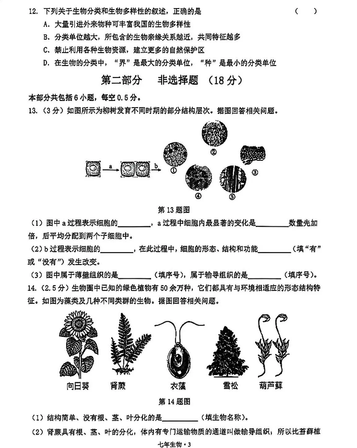 辽宁省沈阳市沈北新区2025-2026学年七年级上学期期末生物试卷第3页