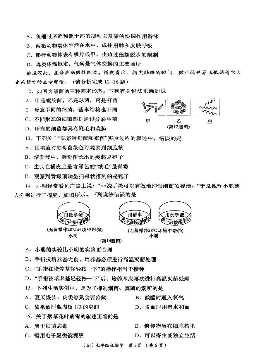 青海省海东市平安区2025-2026学年七年级上学期1月期末生物试题第3页