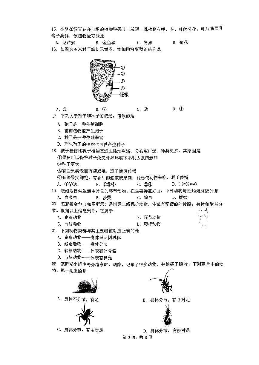 2026北京海淀初一（上）期末生物试卷第3页